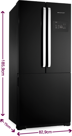Dimesões do Refrigerador Side Inverse: Altura: 185,9cm , Largura: 82,9cm , Comprimento: 75cm e Peso: 540l