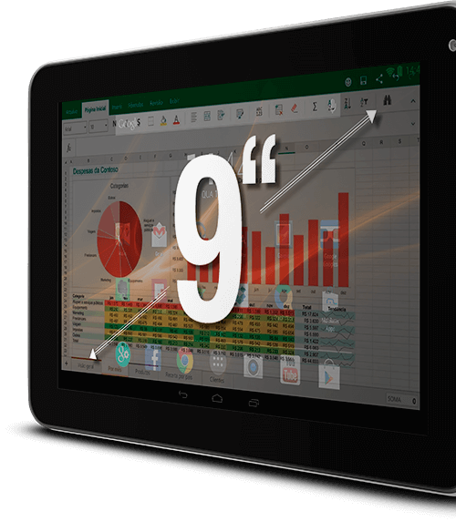 Vem com uma refinada tela touchscreen com 9 polegadas e um show de resolução que transforma o uso do tablet em uma experiência única