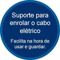 Suporte para enrolar o cabo elétrico - Facilita na hora de usar e guardar. Suporte para enrolar o cabo elétrico - Facilita na hora de usar e guardar.