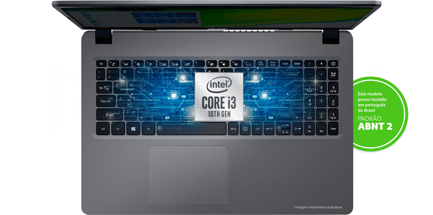 Notebook A315-56-3090 e selo Intel® Core™ i3