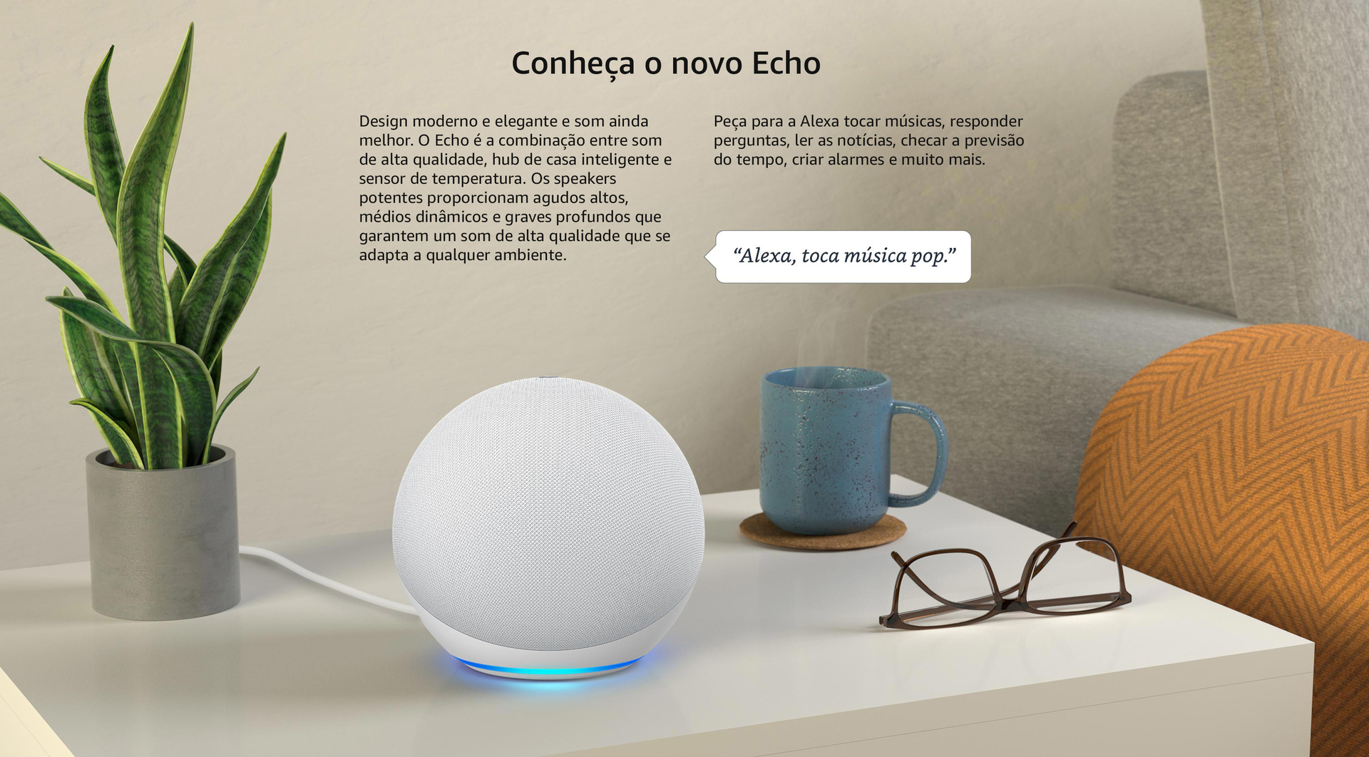 Echo 4ª Geração Smart Speaker com Alexa - Amazon Branco - Smart Display -  Magazine Luiza