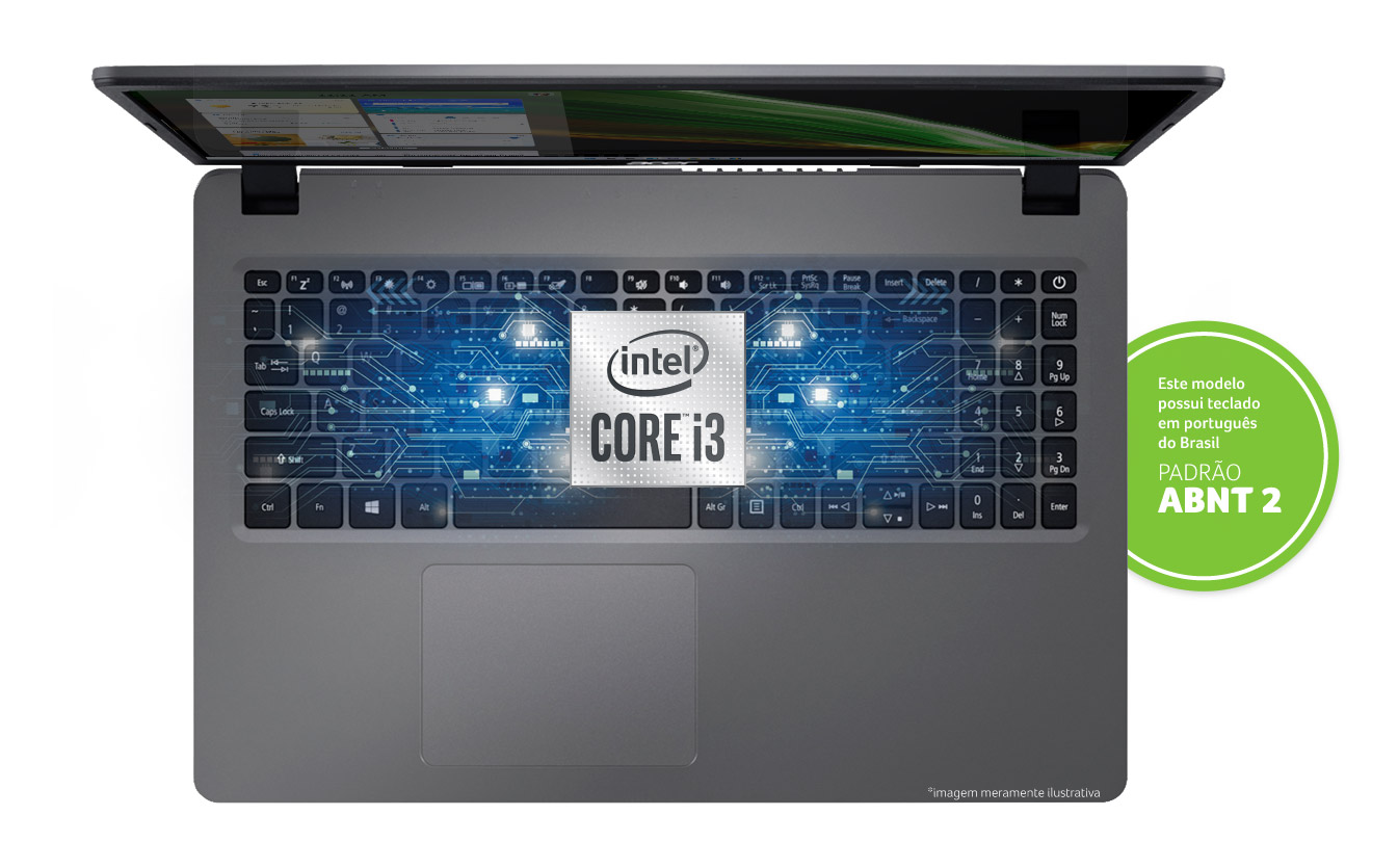 Notebook A315-56-39UP e selo Intel® Core™ i3
