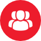 Círculo vermelho com ícone branco de usuários ao centro