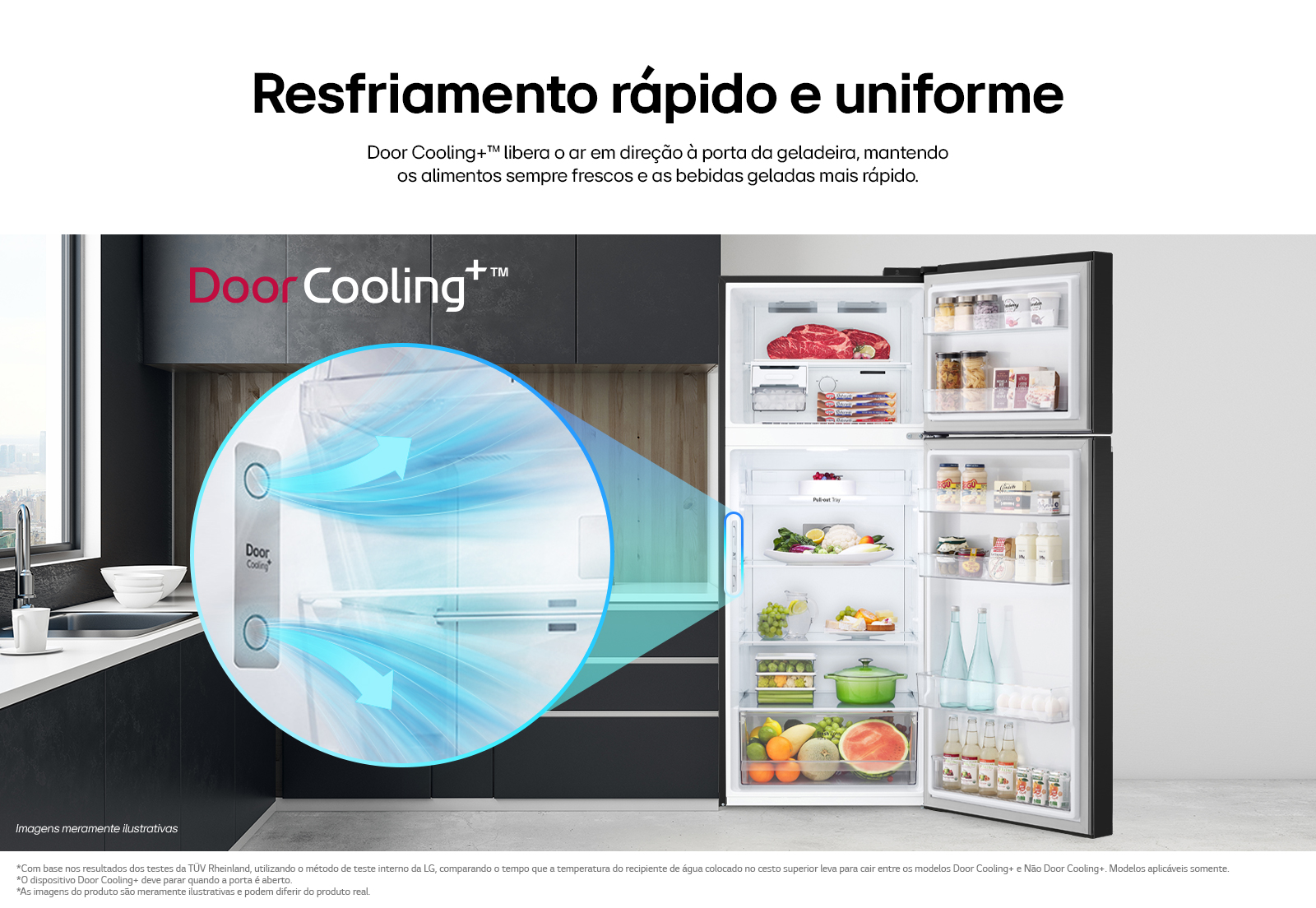Ilustração da circulação do ar dentro da geladeira garantindo a refrescancia e qualidade dos alimentos