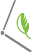 Ícone de um notebook inclinado com uma folha verde ao lado