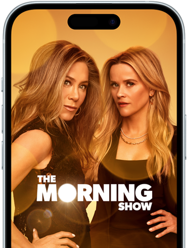 iPhone 15 com Apple TV Plus mostrando a série The Morning Show.