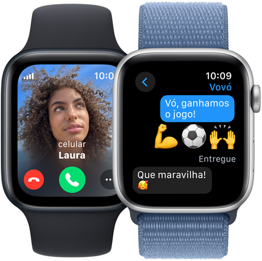 Imagem do Apple Watch SE mostrando uma chamada recebida com a foto e o nome da pessoa que está ligando.