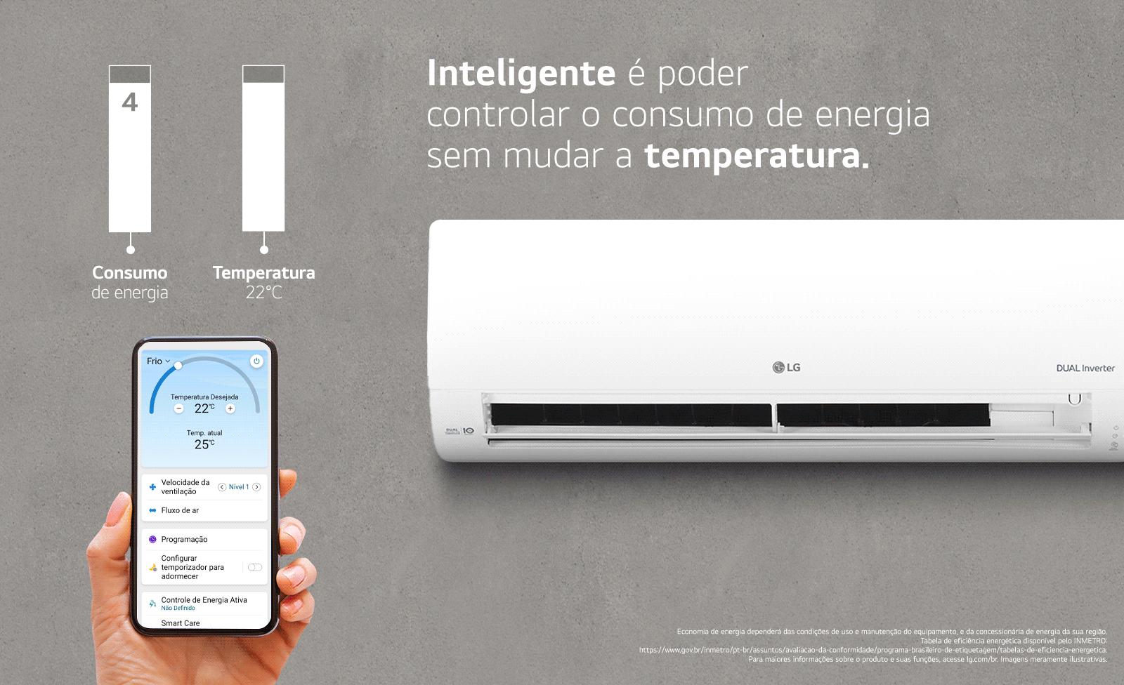Celular controlando o consumo e temperatura do ar condicionado
