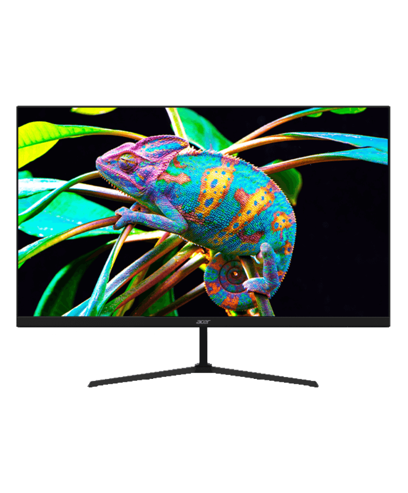 Monitor Acer, na tela camaleão colorido sobre folhas.