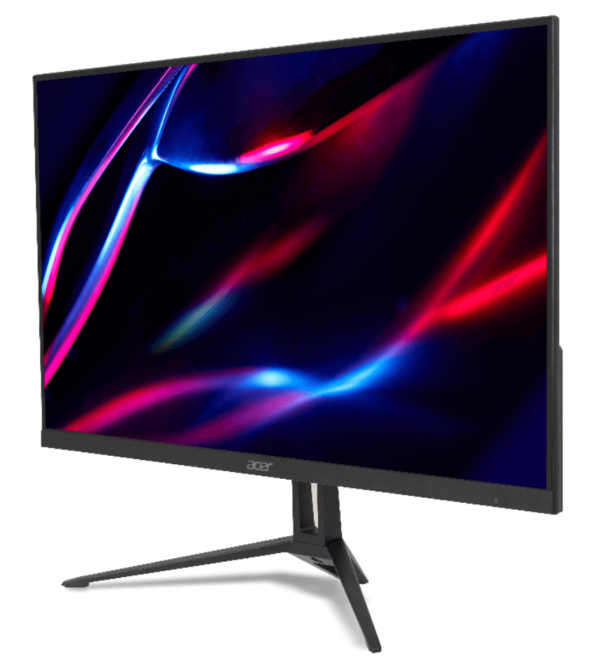 Monitor Acer com imagem abstrata em azul e vermelho na tela.
