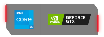 Logos do processador Intel core i5 em azul e da placa nvidia GeForce GTX.