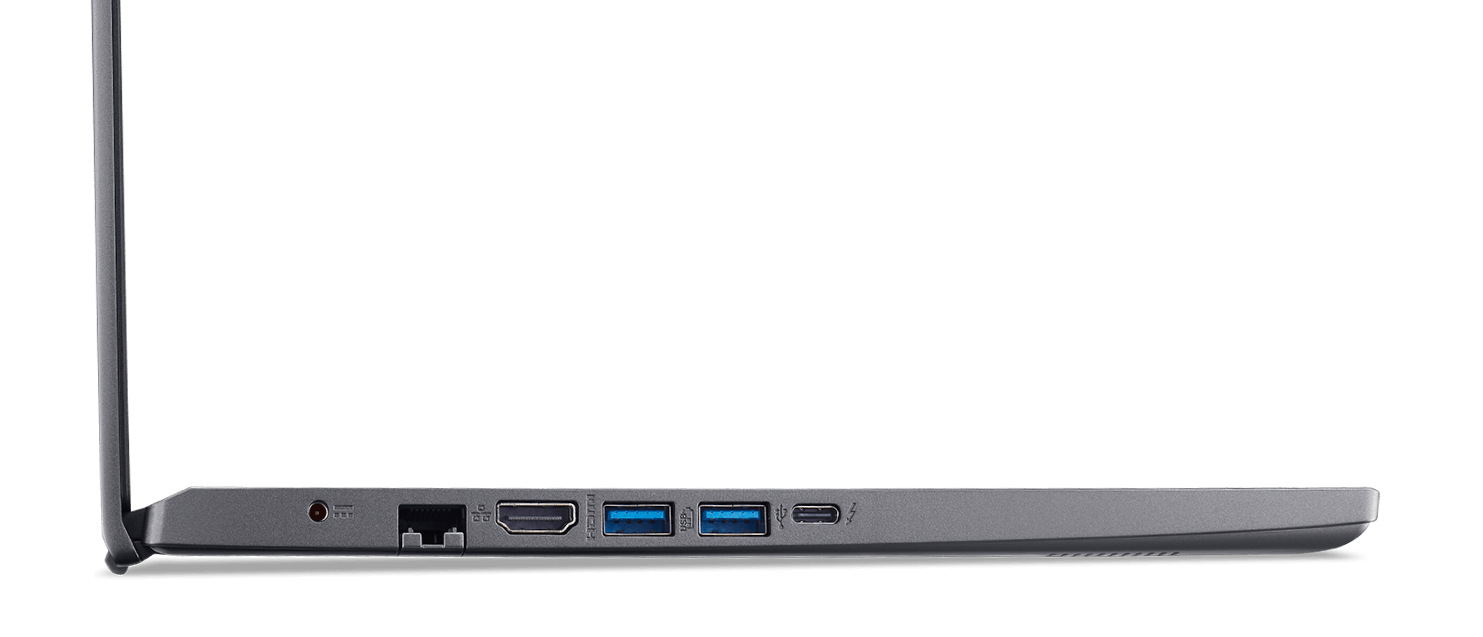 Imagem de um notebook Acer com os seus conectores laterais