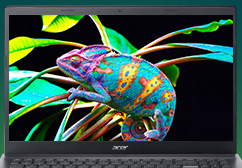 Imagem de um notebook Acer com o plano de fundo de um camaleão colorido
