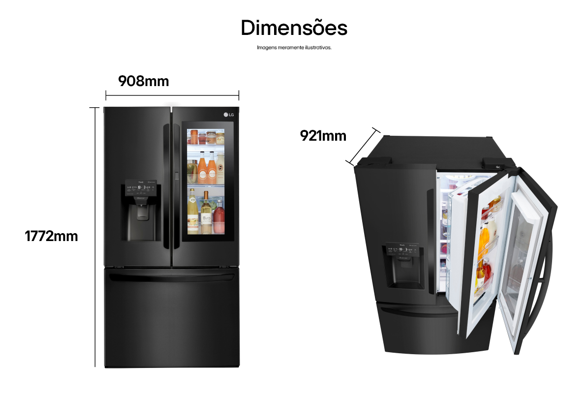 Especificação das medidas da geladeira Smart LG French Door