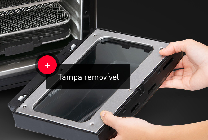 Fácil de limpar. Desencaixe perfeito da tampa para limpeza mais eficiente e pode ser usada na máquina de lavar louça. Tampa removível.