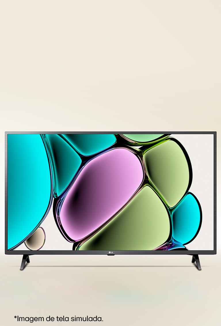 Uma arte de bolha com textura de vidro colorida com azul esverdeado, verde claro, violeta e marrom claro em uma TV LG FHD.