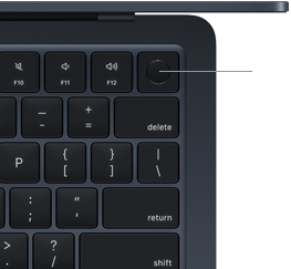 Sensor Touch ID localizado no canto superior direito do teclado do MacBook Air
