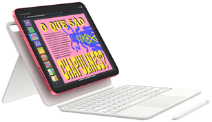 Imagem do iPad com Magic Keyboard Folio e Apple Pencil